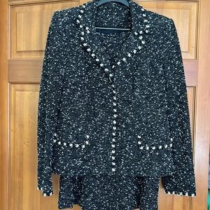 Black white tweed skirt suit sz 10